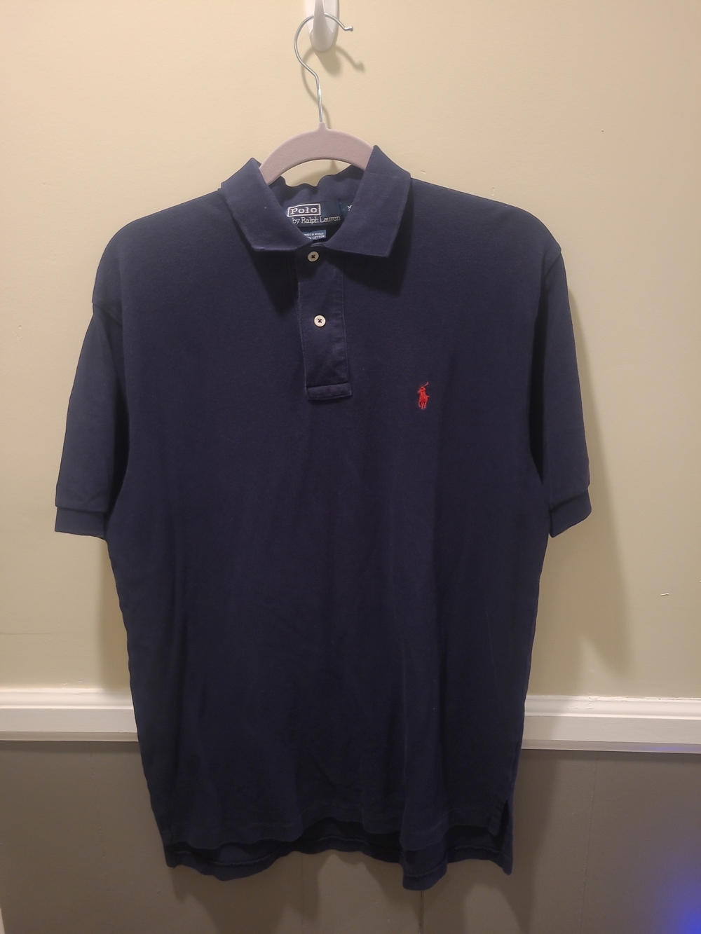 Polo by Ralph Lauren Men's Navy Polo Shirt with Red Pony Medium 100%cotton